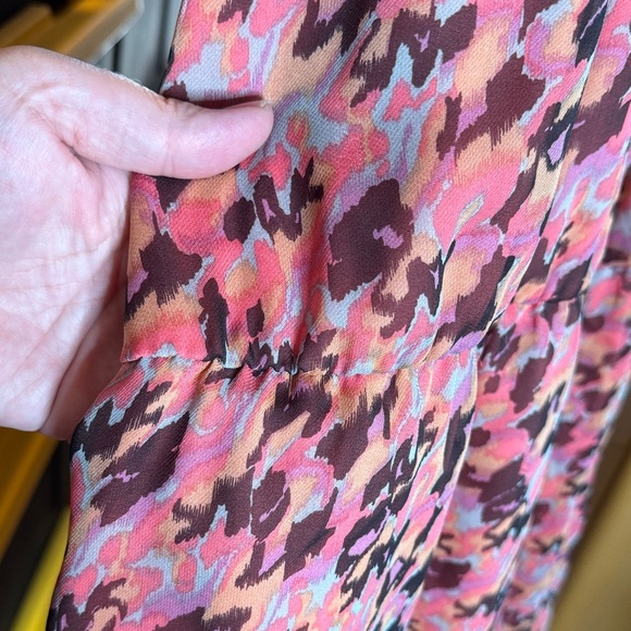 Anthropologie Tulle Pink Brown Abstract Floral Sleeveless Mini Dress Sz Medium - Picture 9 of 9